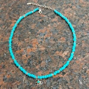 "PEYOTE BIRD" Blue and  Sterling Silver Necklace with Turquoise Beads..  EUC